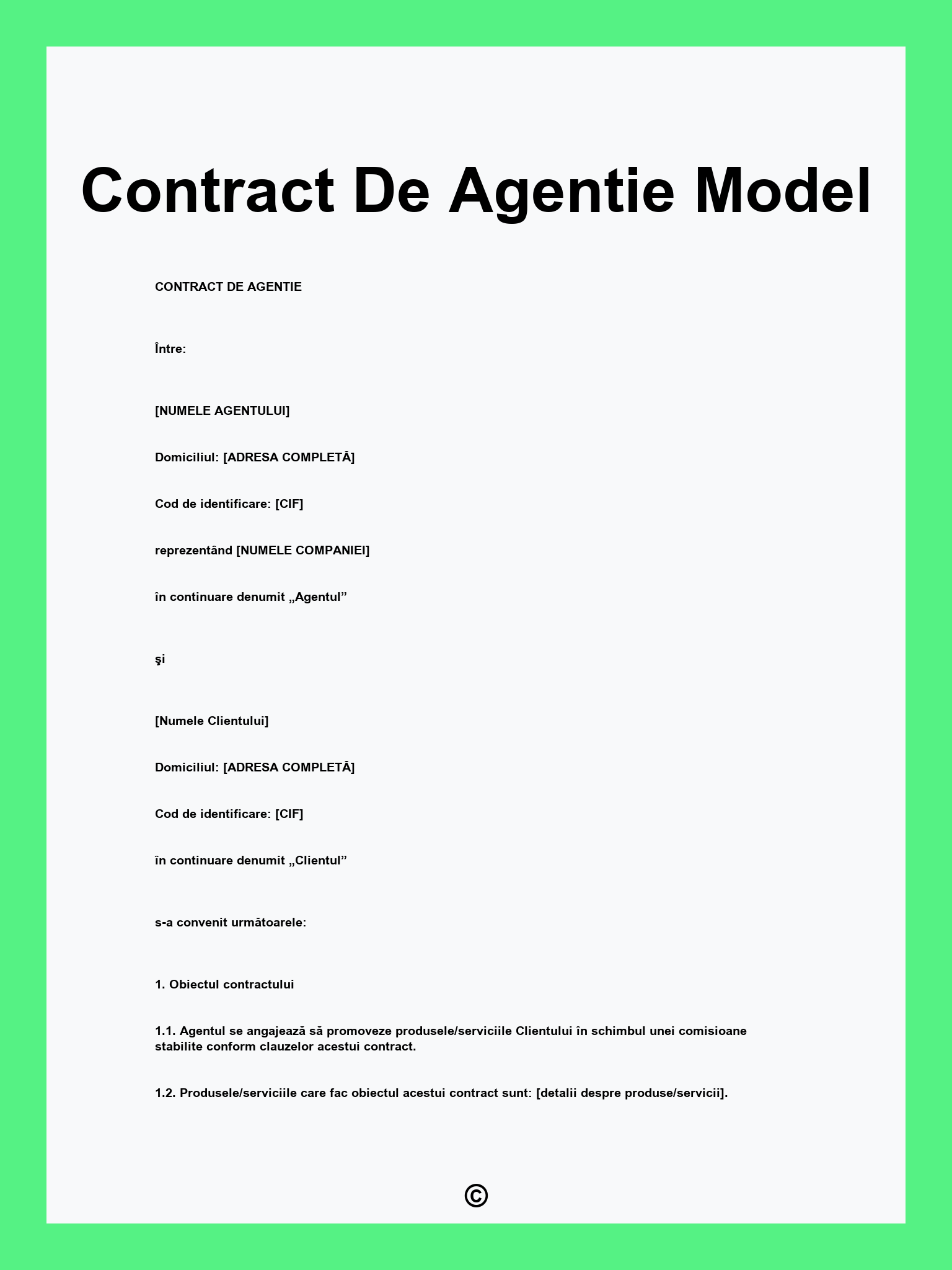 Contract De Agentie Model