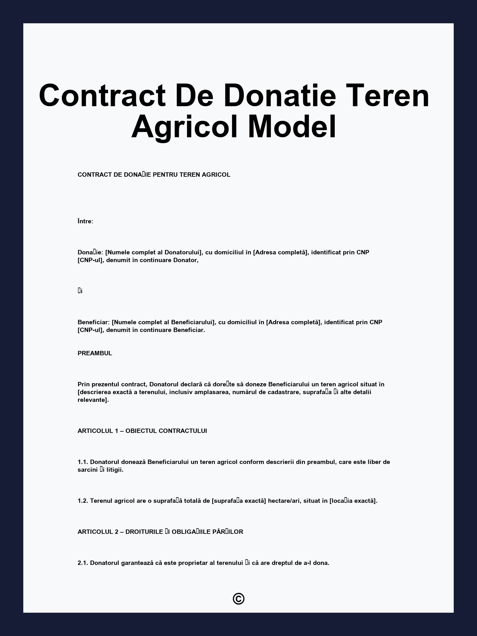 Contract De Donatie Teren Agricol Model
