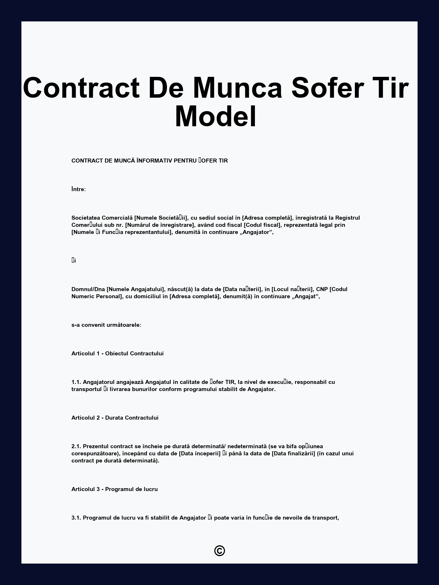 Contract De Munca Sofer Tir Model