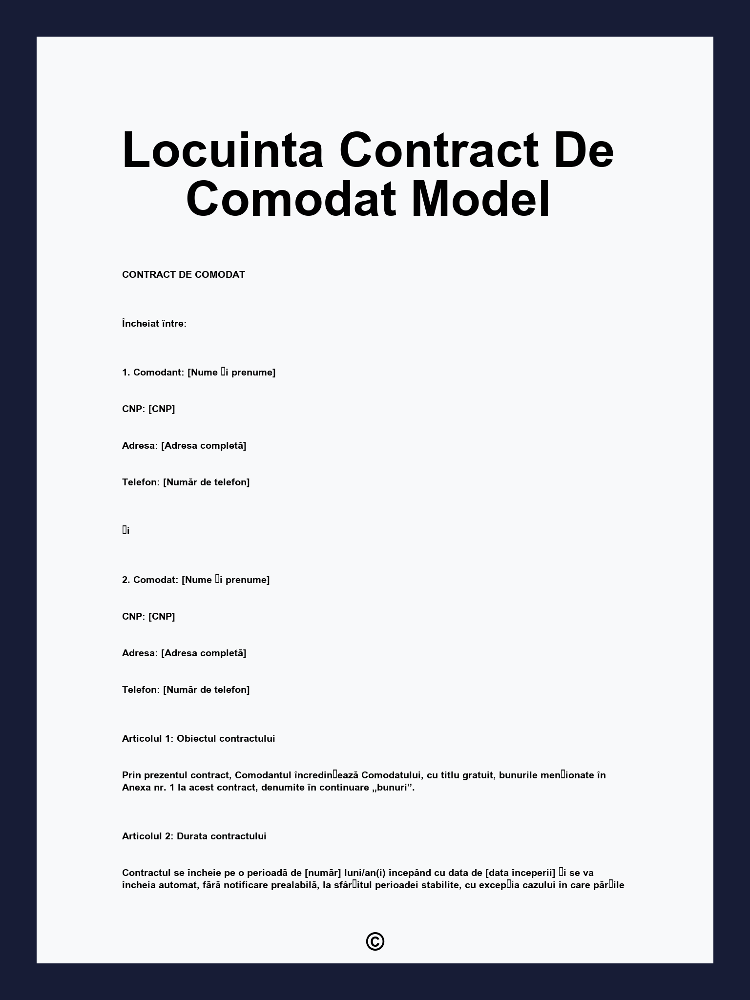 Locuinta Contract De Comodat Model