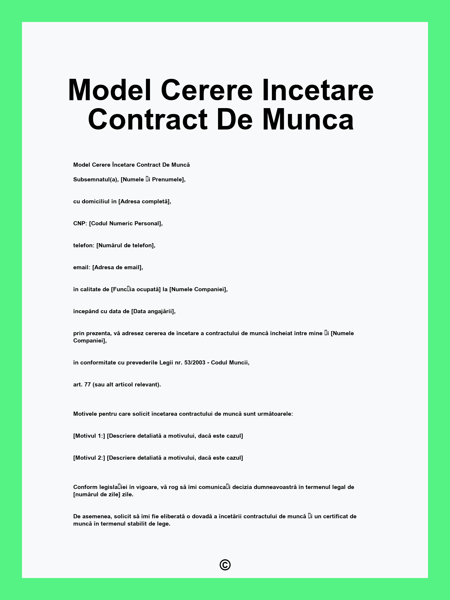 Model Cerere Incetare Contract De Munca