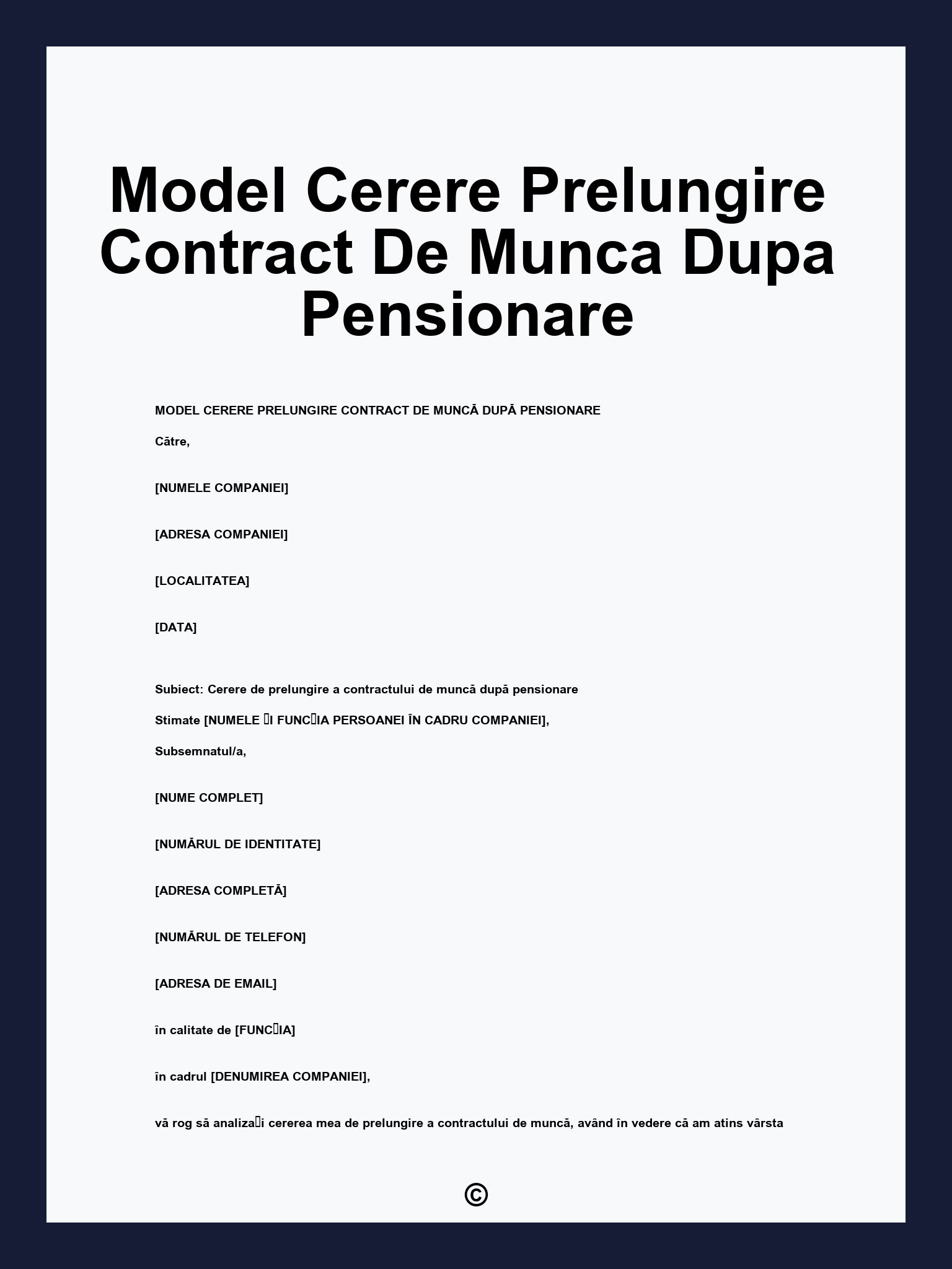 Model Cerere Prelungire Contract De Munca Dupa Pensionare