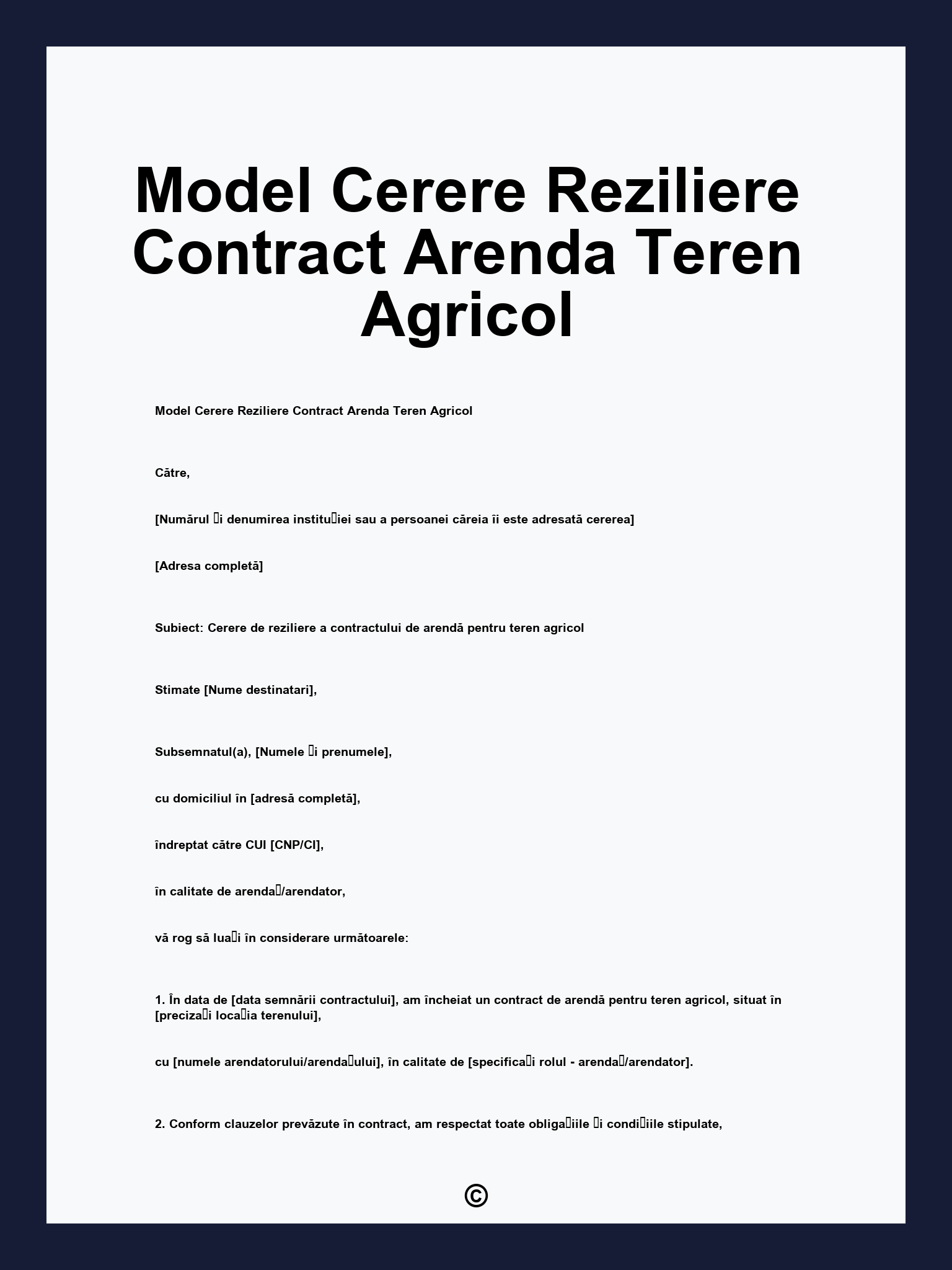 Model Cerere Reziliere Contract Arenda Teren Agricol