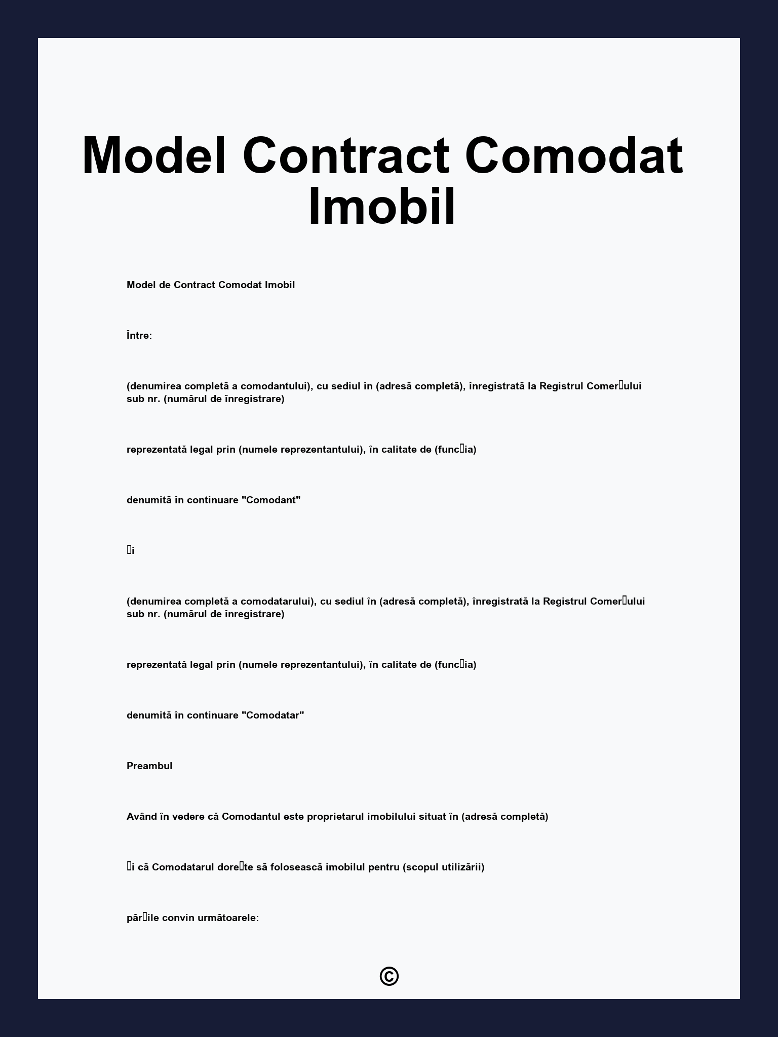 Model Contract Comodat Imobil
