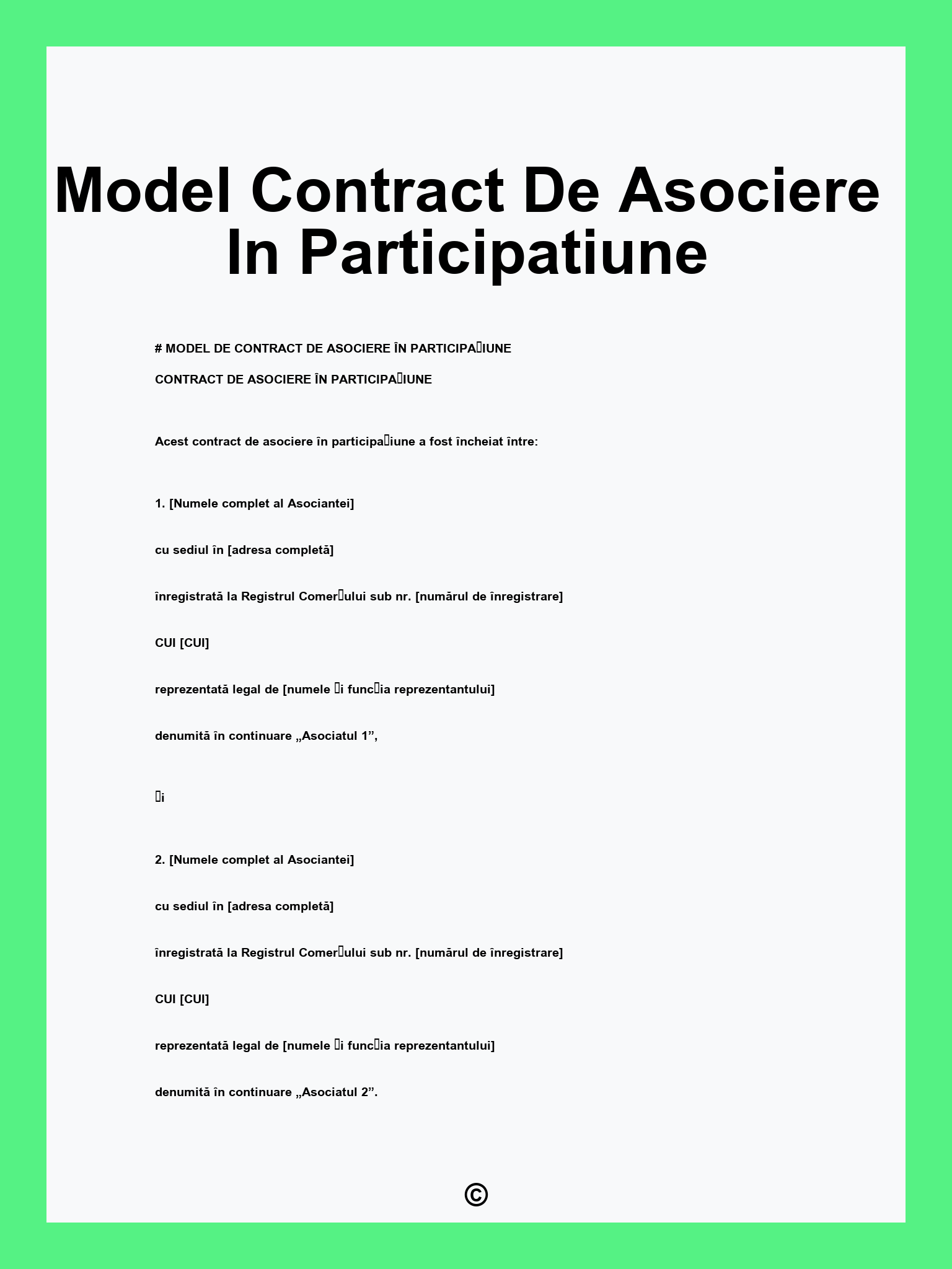 Model Contract De Asociere In Participatiune