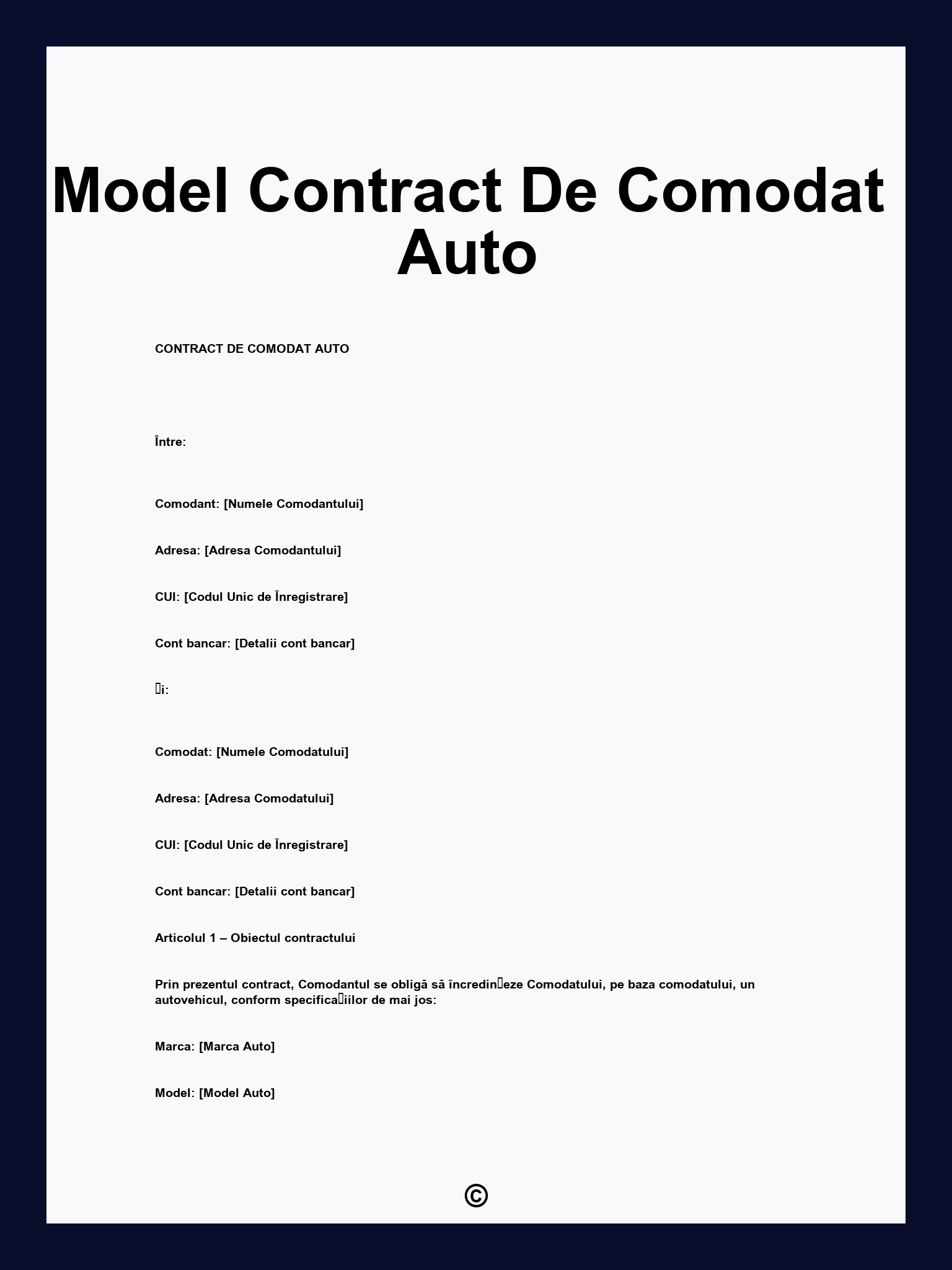 Model Contract De Comodat Auto