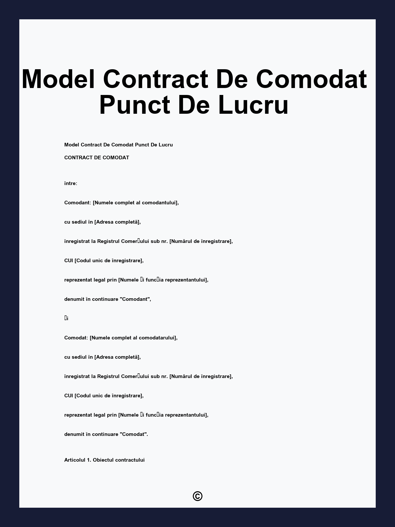 Model Contract De Comodat Punct De Lucru