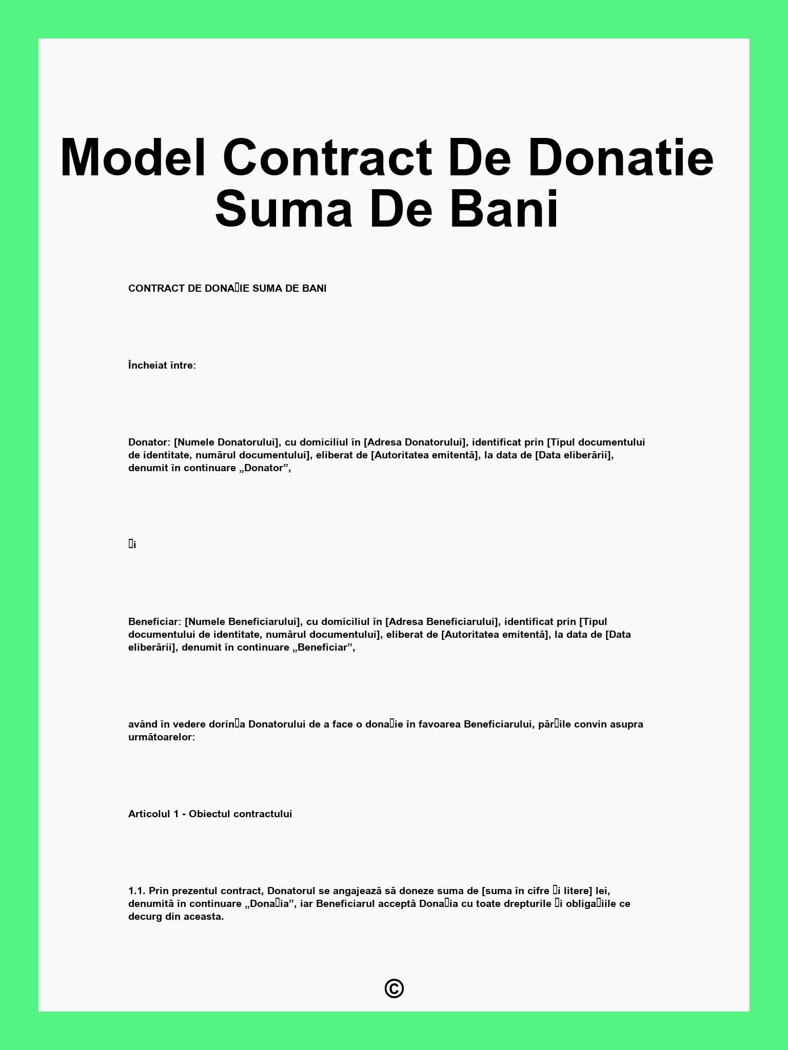 Model Contract De Donatie Suma De Bani