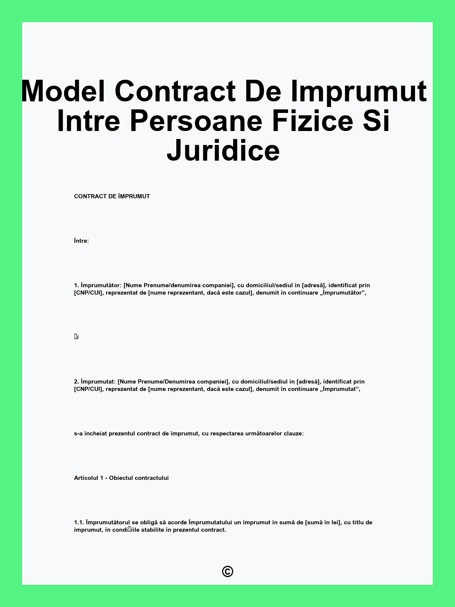 Model Contract De Imprumut Intre Persoane Fizice Si Juridice