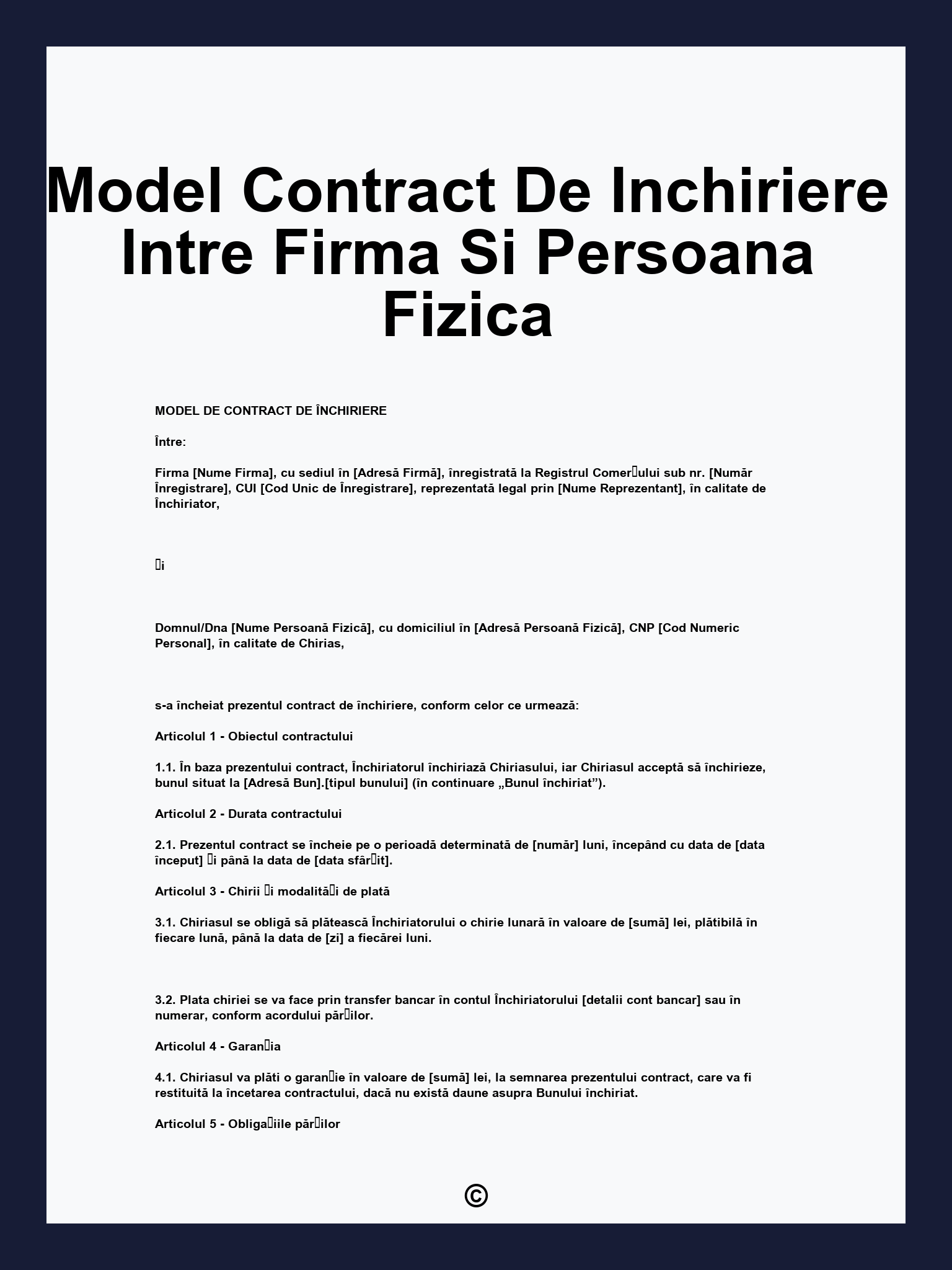 Model Contract De Inchiriere Intre Firma Si Persoana Fizica