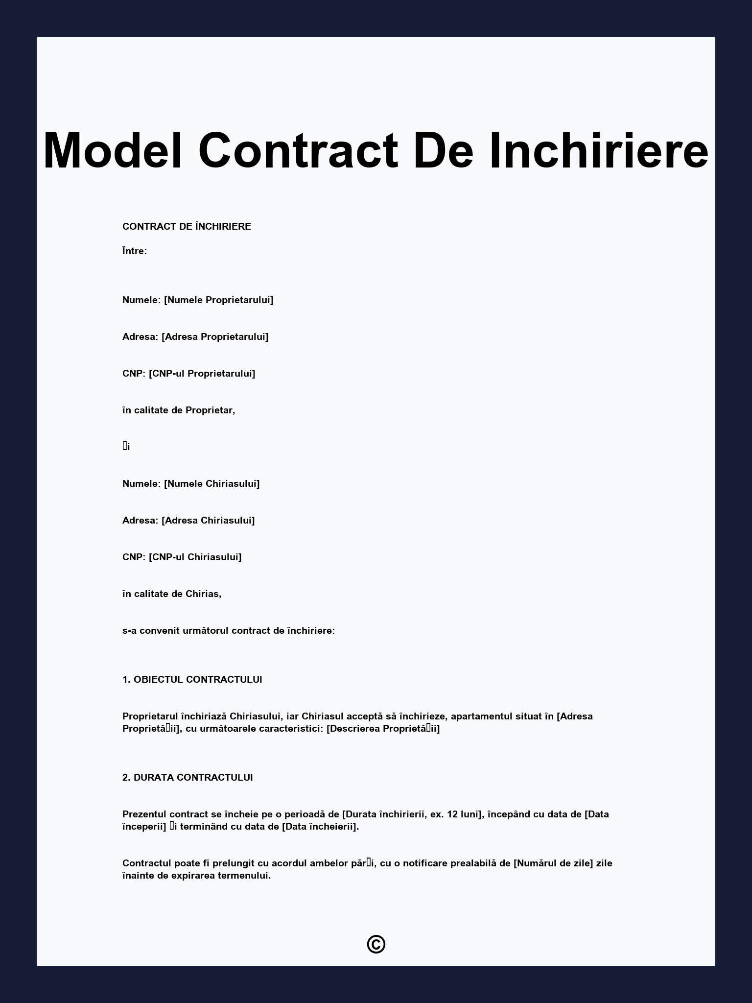 Model Contract De Inchiriere