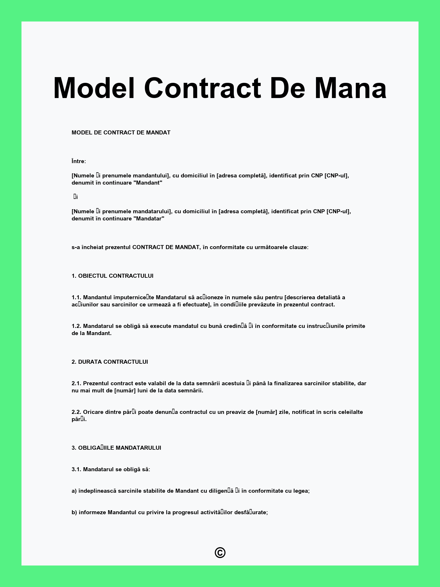 Model Contract De Mana
