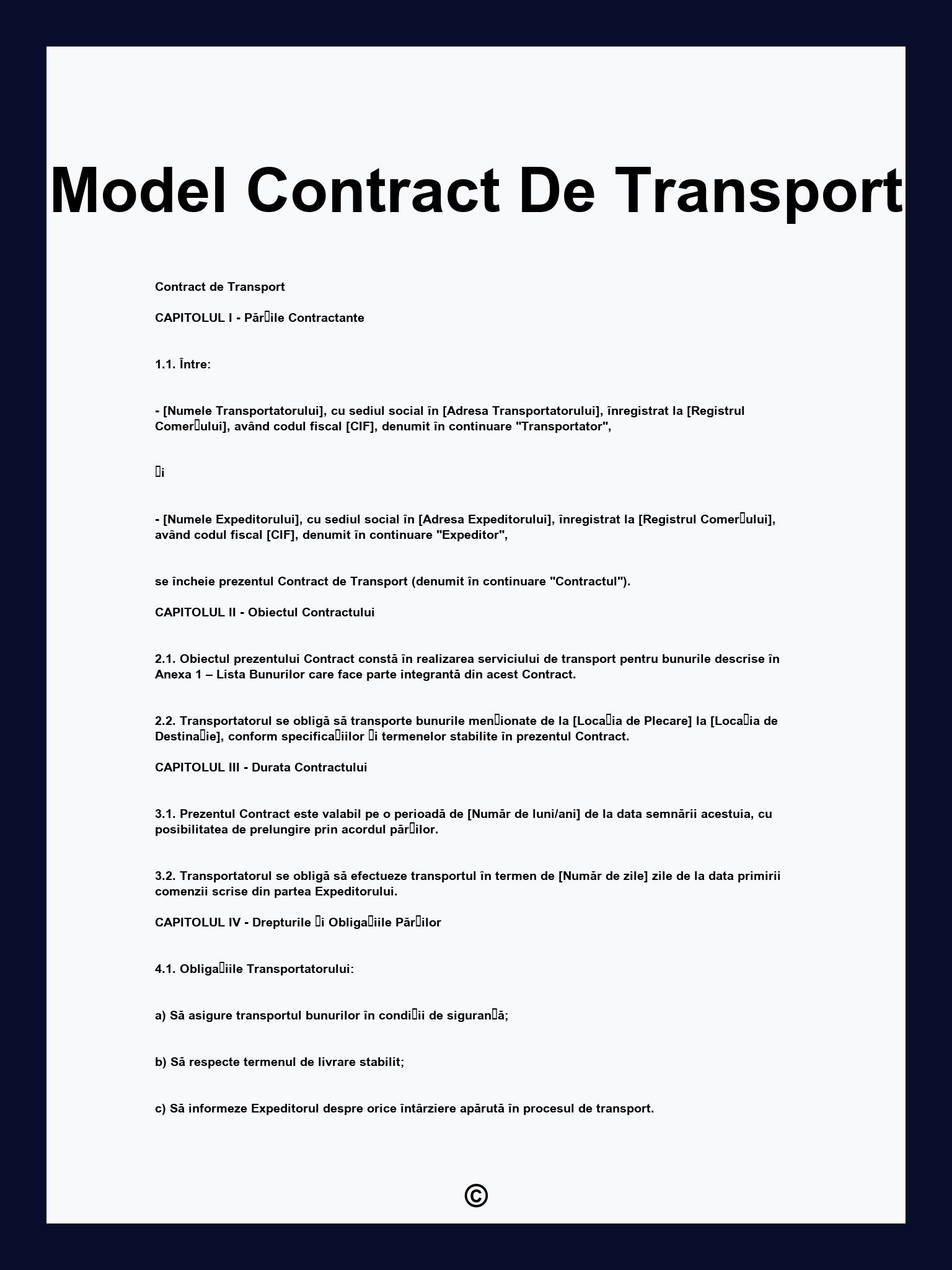 Model Contract De Transport
