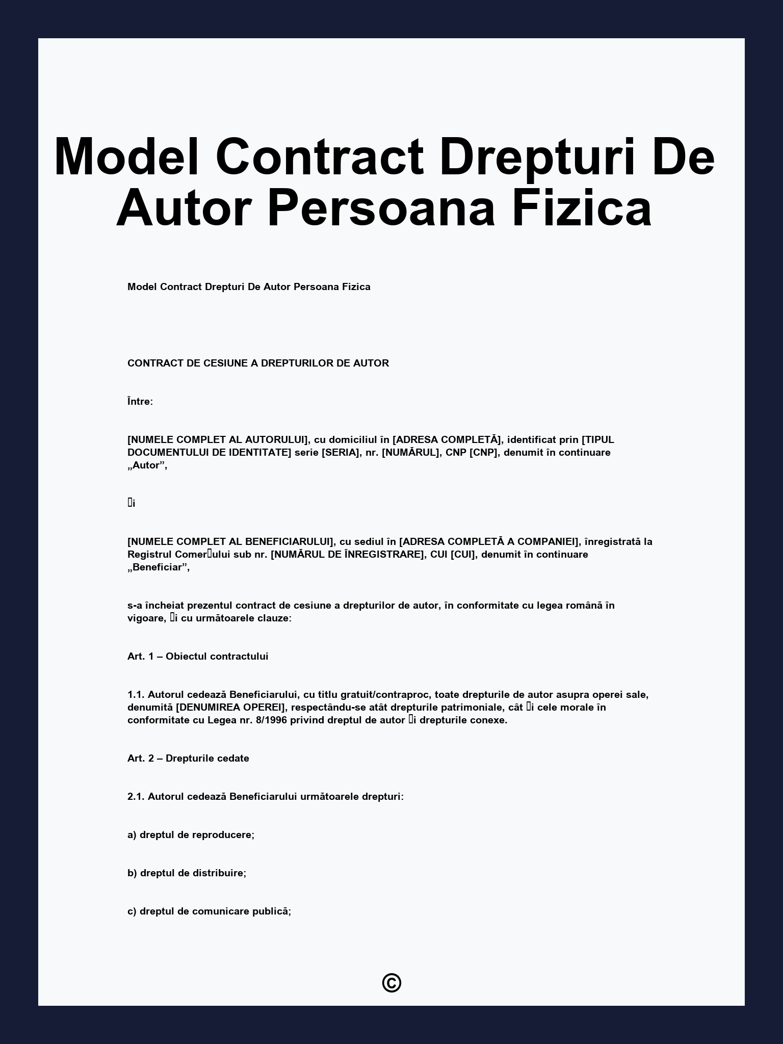Model Contract Drepturi De Autor Persoana Fizica