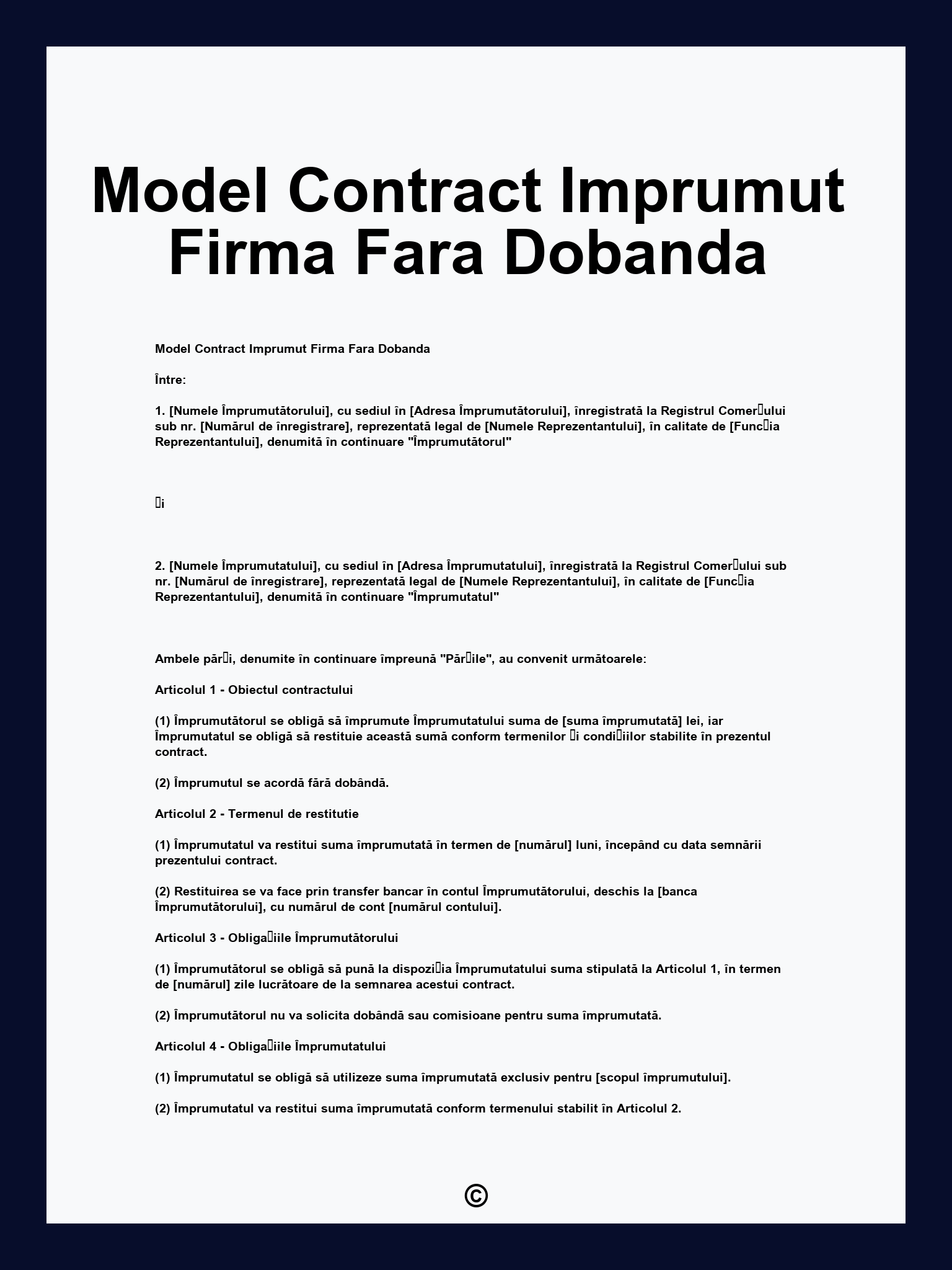 Model Contract Imprumut Firma Fara Dobanda