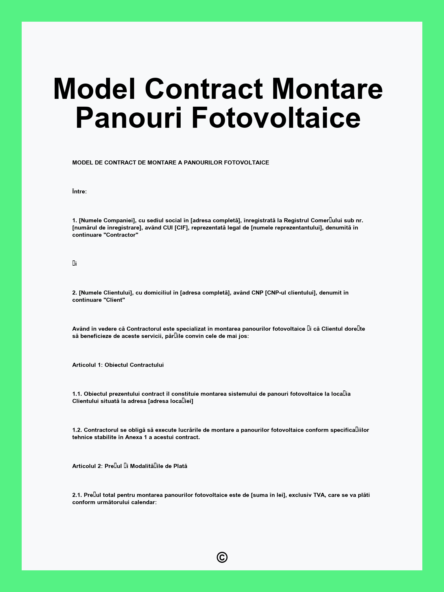 Model Contract Montare Panouri Fotovoltaice