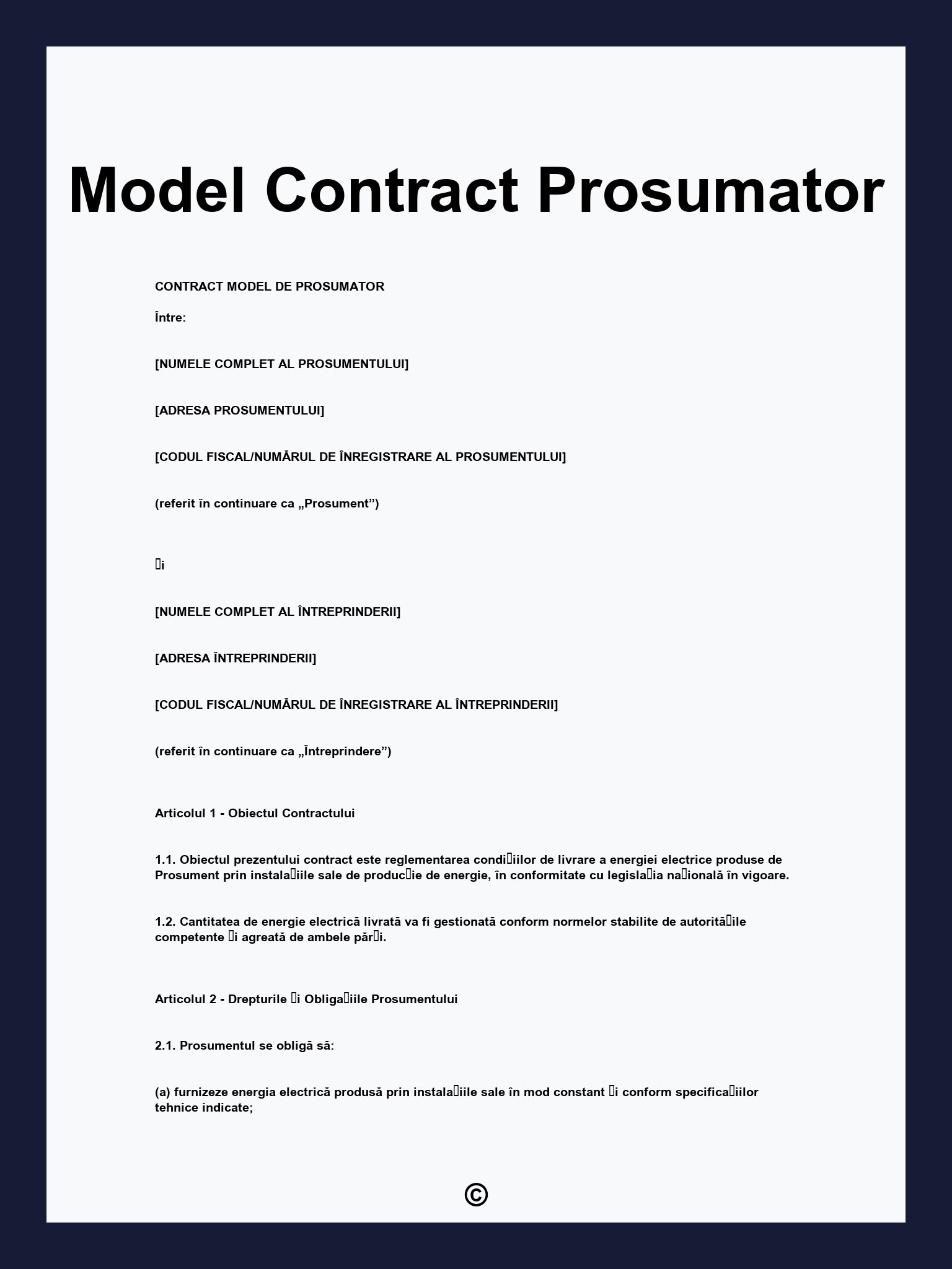 Model Contract Prosumator