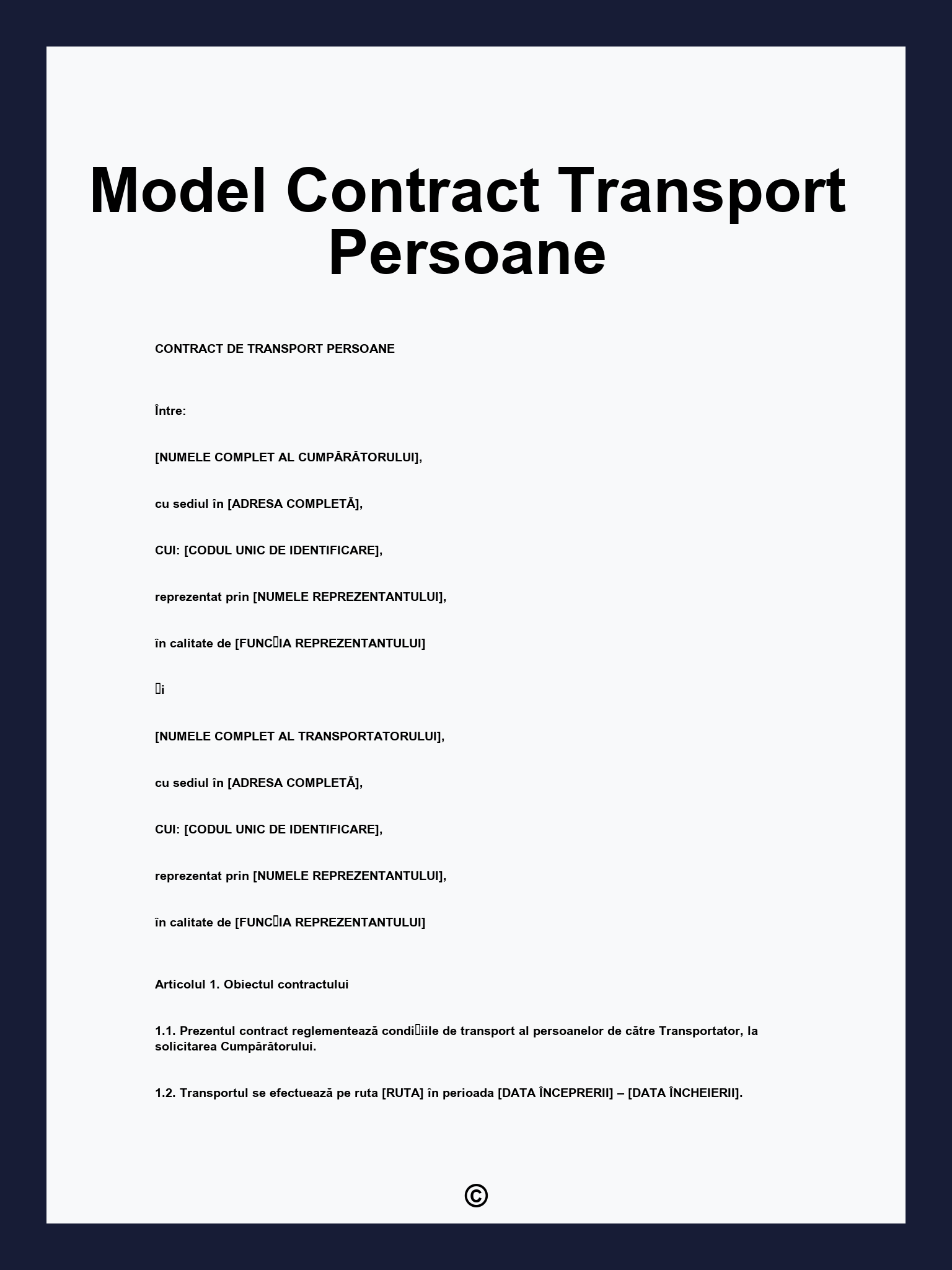 Model Contract Transport Persoane