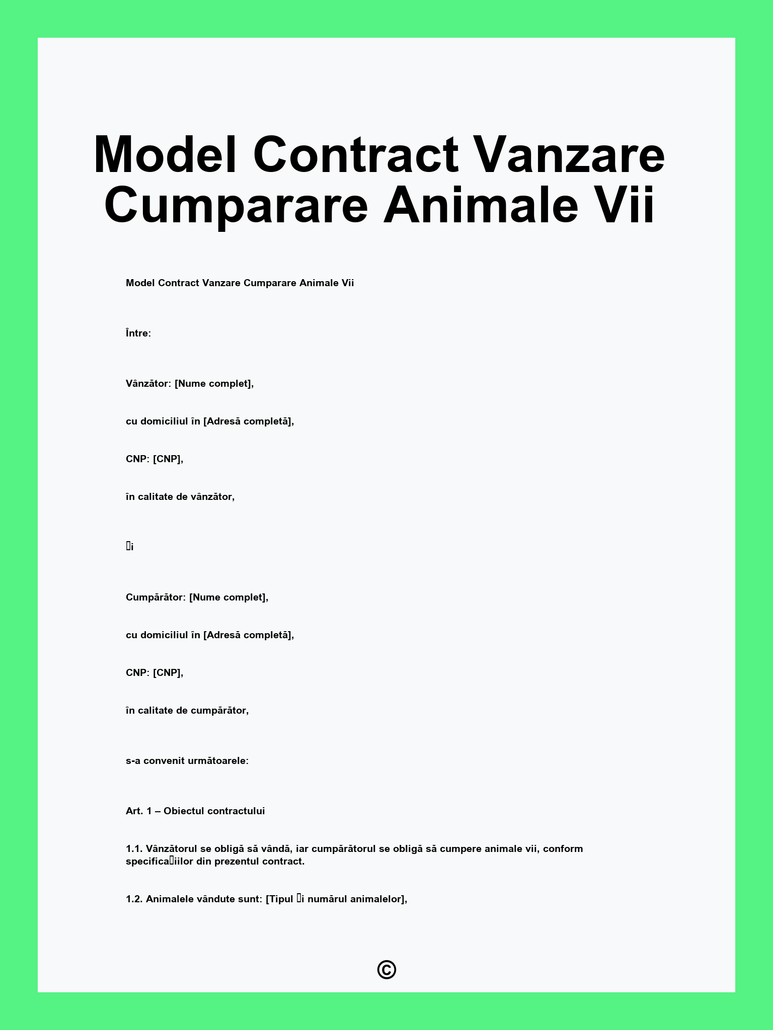 Model Contract Vanzare Cumparare Animale Vii