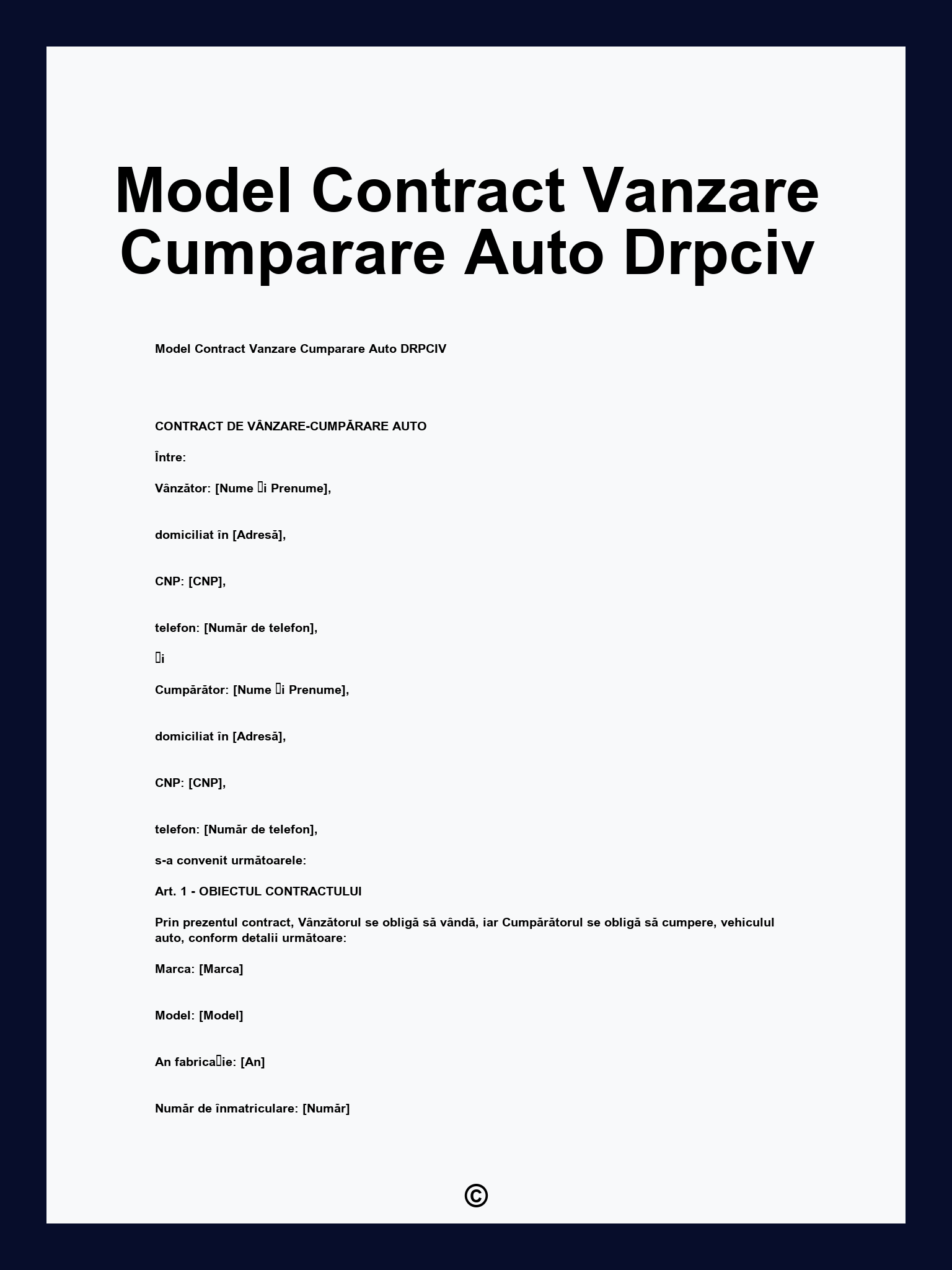 Model Contract Vanzare Cumparare Auto Drpciv