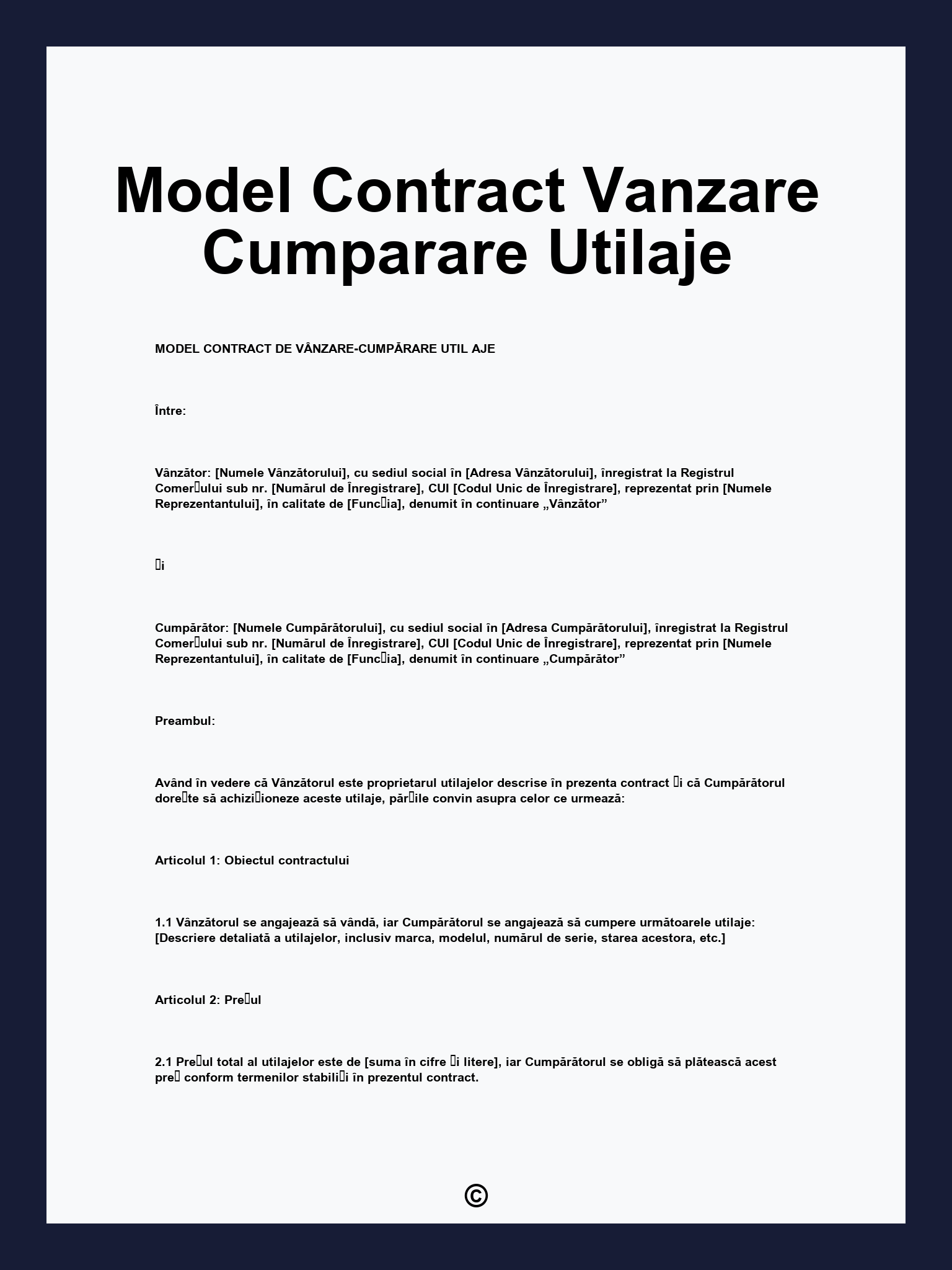 Model Contract Vanzare Cumparare Utilaje