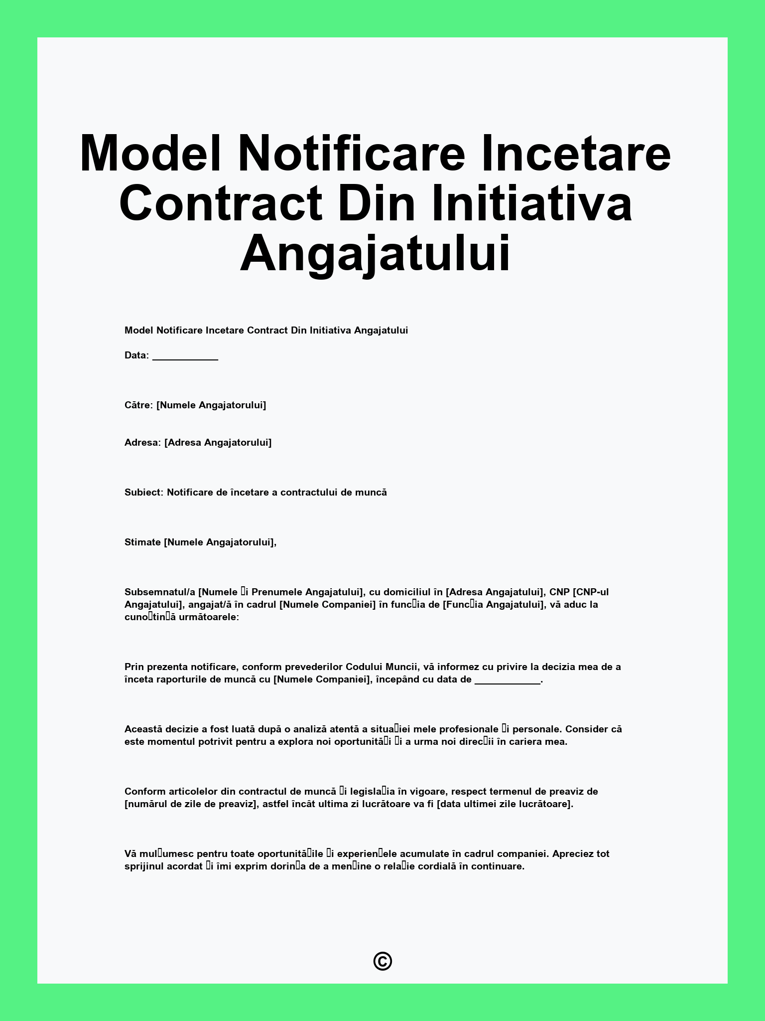 Model Notificare Incetare Contract Din Initiativa Angajatului