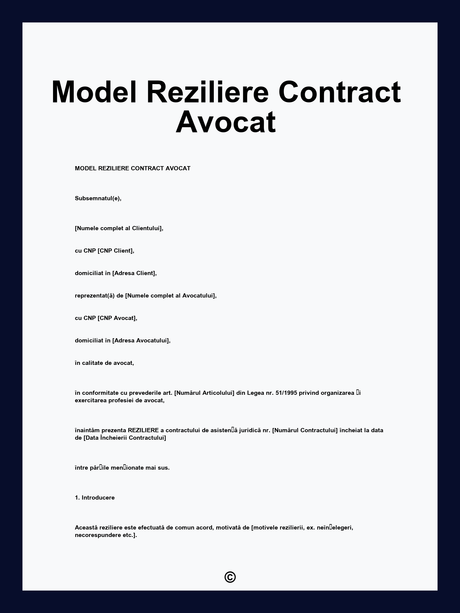 Model Reziliere Contract Avocat